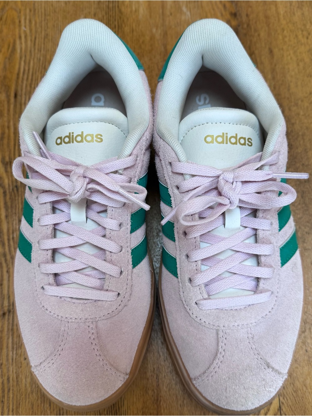 Adidas VL Court Pink Suede with Green Stripes Womens Platform Sneaker